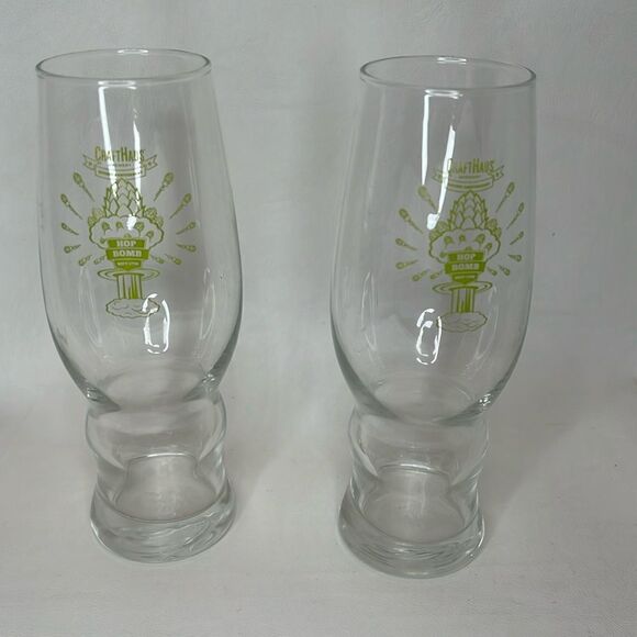 Craft Haus Other - Craft Haus Beer Bomb Glasses 16 Oz Set Of 2 Clear Green Writing 7 1/2 Tall